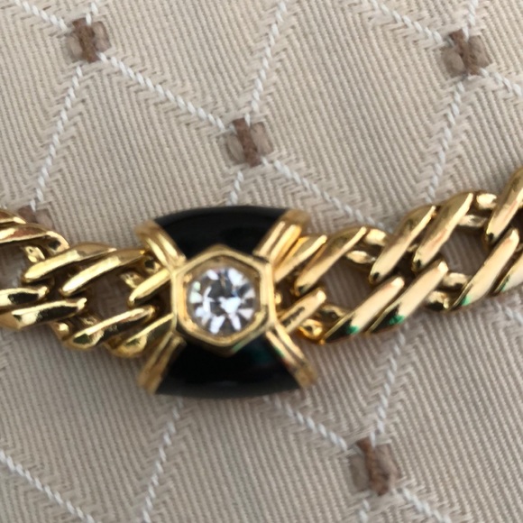 Gold tone & black enamel and rhinestone necklace - Picture 9 of 10